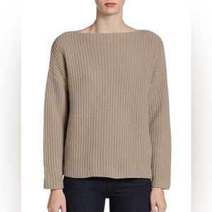 Vince Yak Wool Sweater Shaker Rib Knit Boat Neck Boxy Chunky Drop Shoulder Tan S
